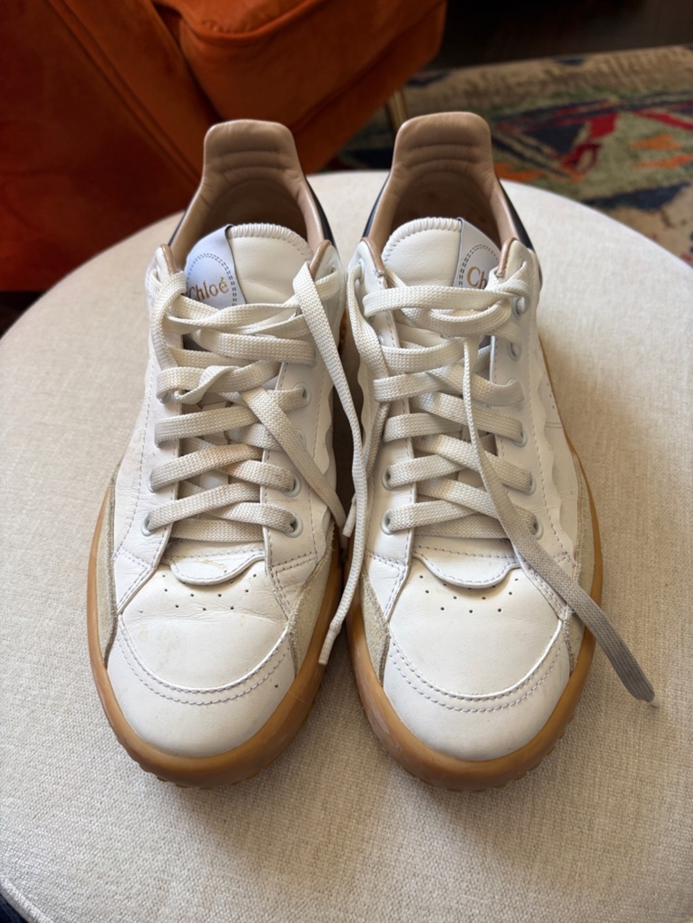 Chloé White & Tan Platform Sneakers